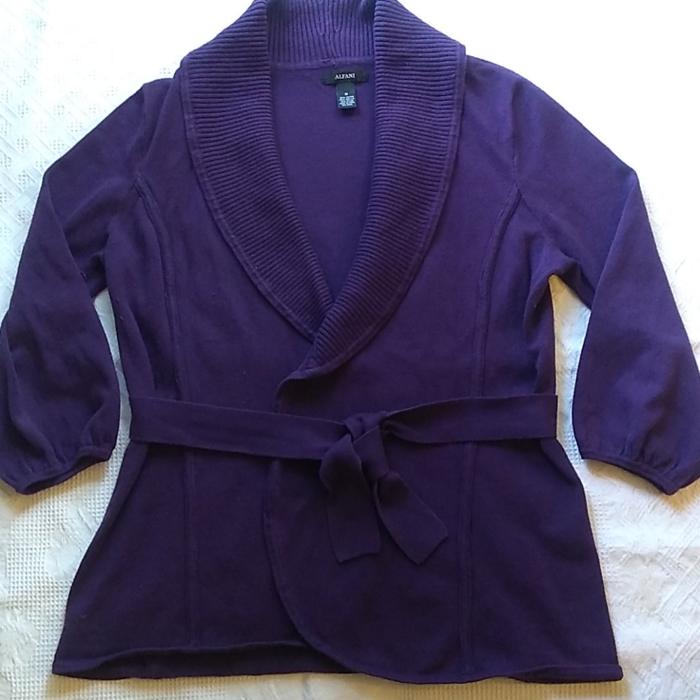 SOLD Alfani 3/4 Sleeve Tie Front Sz M Purple Sweater